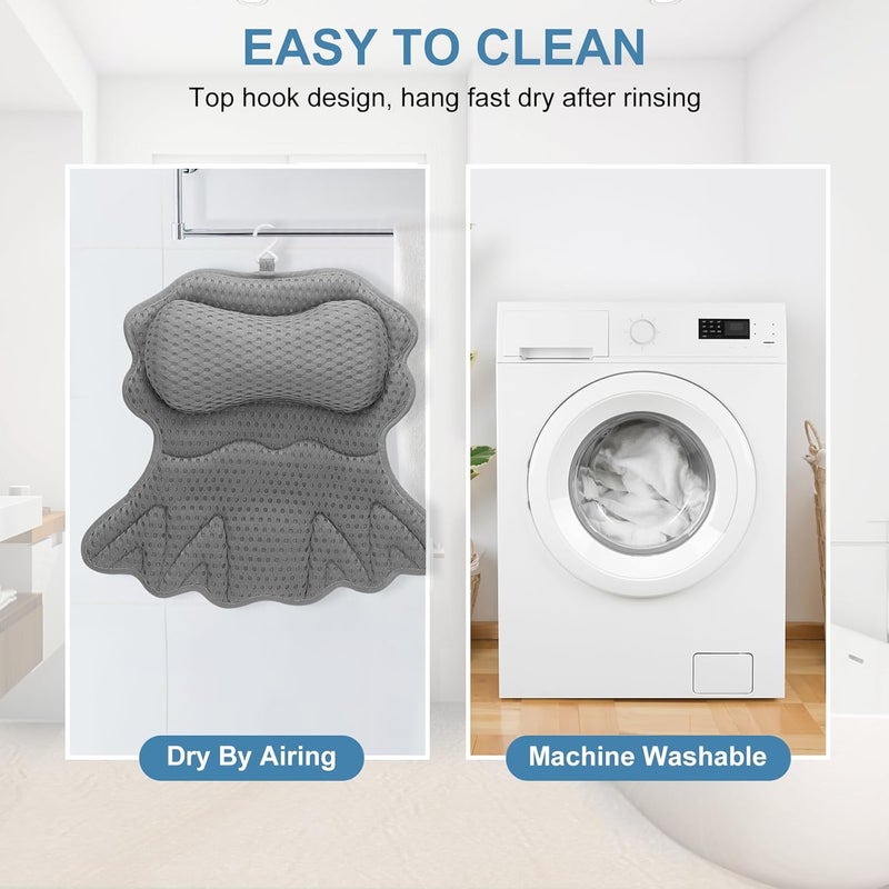 SetSail Bath Pillow, Relaxing Bath Pillows for Tub Neck and Back Support Soft 4D Breathable Air Mesh Ergonomic Bathtub Pillow with 6 Strong Suction Cups and Hook Luxury Bathroom Accessories,Grey - Image 5